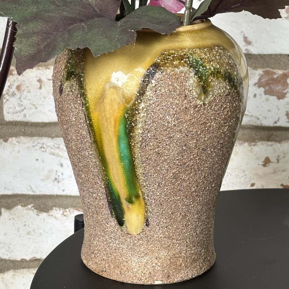 Rustic Textured Ceramic Vase with Earthy Glaze - Handmade Look Bohemian Decor